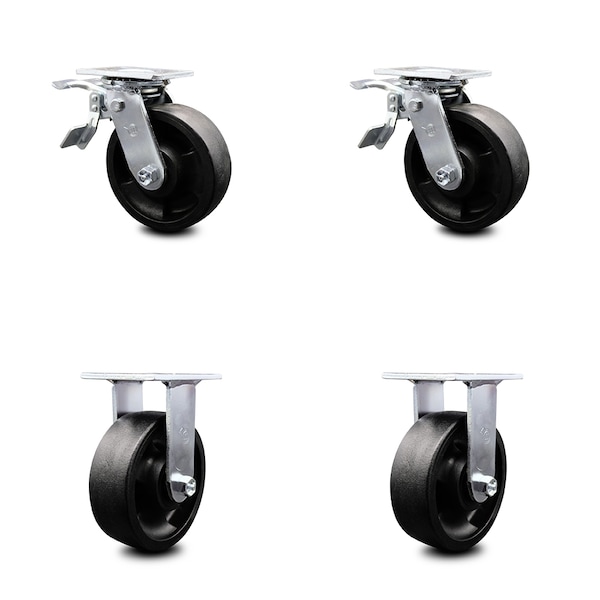 6 Inch Glass Filled Nylon Caster Set with Ball Bearings 2 Brakes 2 Rigid SCC